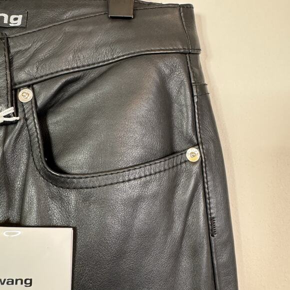 Alexander Wang Black Leather Bootcut Pants Back Patch Size 2 Minimalist NWT - Picture 6 of 12